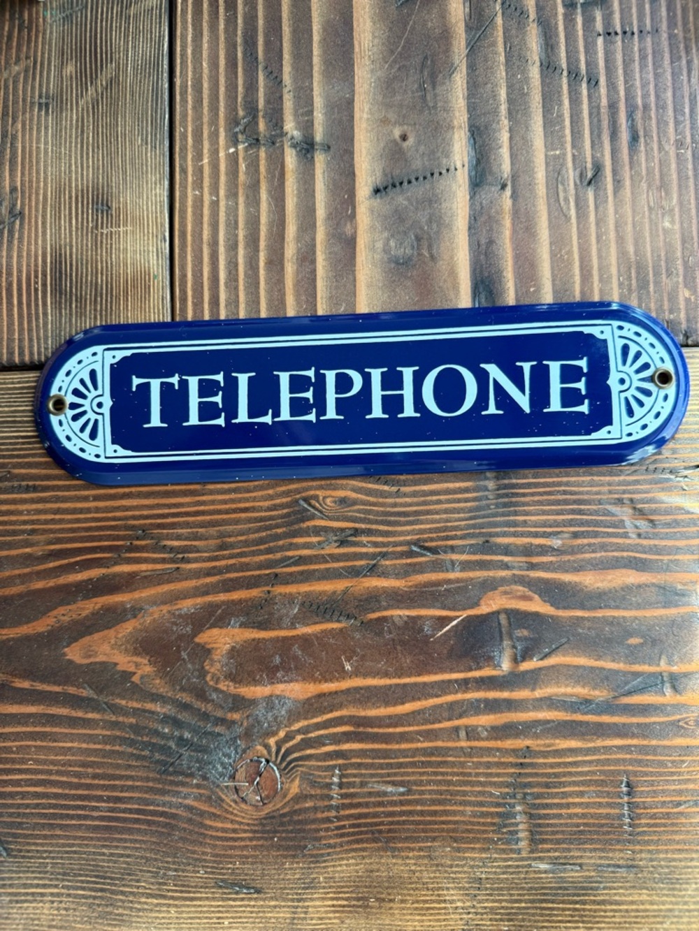 Vintage-Style Enamel Telephone Sign - Navy Blue & White